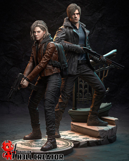 Leon Kennedy & Grace Ashcroft Diorama Resident Evil | FAN ART FIGURE | 3d Printed Model | Hand painted | Resin Figure|
