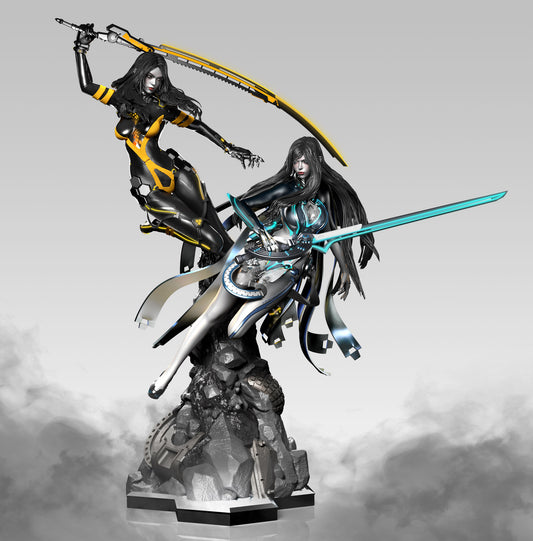 Raven & Tachy Diorama | Stellar Blade | FAN ART FIGURE | 3d Printed Model | Hand painted | Resin Figure|