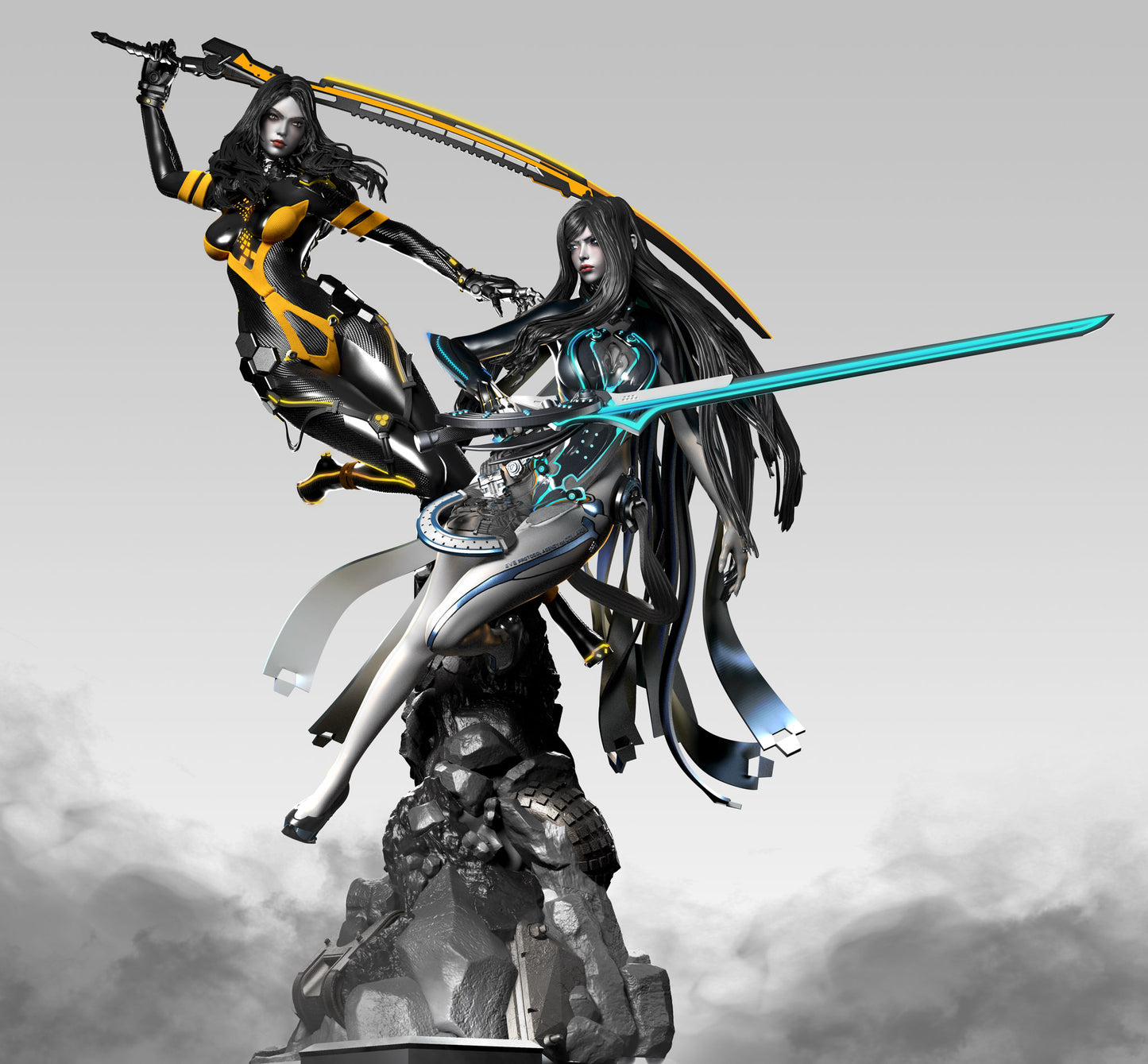Raven & Tachy Diorama | Stellar Blade | FAN ART FIGURE | 3d Printed Model | Hand painted | Resin Figure|