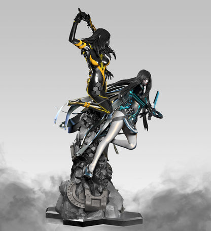 Raven & Tachy Diorama | Stellar Blade | FAN ART FIGURE | 3d Printed Model | Hand painted | Resin Figure|