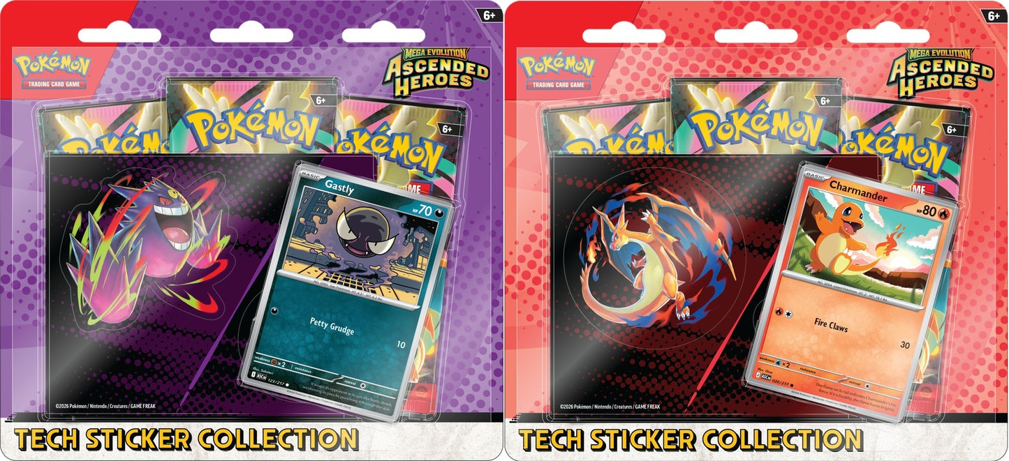 Pokemon ME Ascended Heroes Tech Sticker Collection - Bundle of 2 (Charmander & Gastly) - Sealed - Brand New - World Wide Shipping